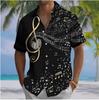 Camicia da Uomo a Maniche Corte con Stampa Nota Musicale Chiave di Sol, Blusa Divertente a Tema Musicale per Vacanze Primavera Estate, Top Casual Largo