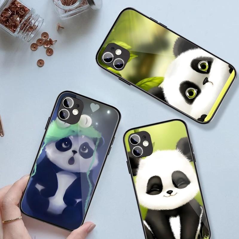 

Чехол для телефона Love Funny Panda для IPhone 14 13 12 11 XS X 8 7 6 Plus Mini Pro Max SE 2022, черный чехол из поликарбоната и ТПУ, стеклянный чехол для телефона
