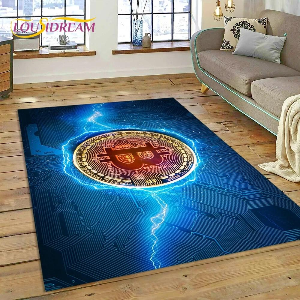 Bitcoin 3D Virtual Currency NFT Area Rug Carpet for Bedroom Living Room Home Sofa Decoration,Children Game Large Decor Floor Mat