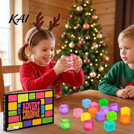 Holiday Surprise Countdown Gifts 2026 Christmas Advent Calendar Squeeze Toy, 24-Day Ice Cube with TPR Soft Fidget Figures Stress Relief Fidgets, Desk