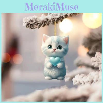 Acrylic Blue Cat Car Pendant Charming Cartoon Style Decorative Accessory For Vehicles