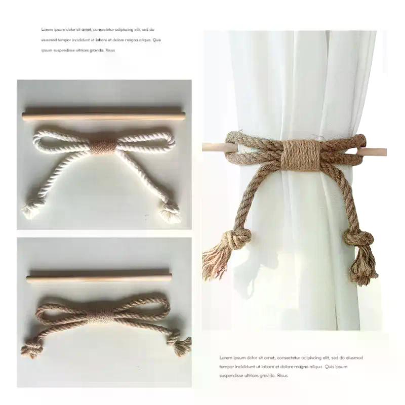 1Pcs Simple Curtain Binding Rope Solid Wood Stick Thick Cotton Rope Hemp Rope Bedroom Living Room Decoration Curtain Buckle