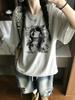Y2k Stil Koreanisches Lockeres Bedrucktes T-Shirt Niedlicher Cartoon-Druck Drop Shoulder T-Shirt Niedlicher Cartoon-Druck Drop Shoulder