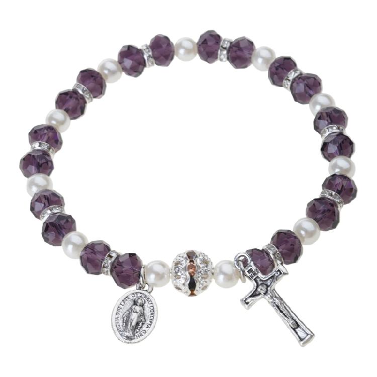 Cross Rosary Bracelet Elastic Bead Jewelry Men Hand Decoration Supplies