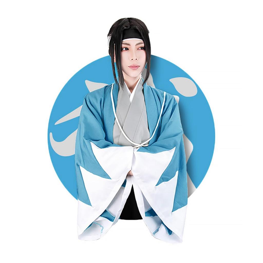 Shinsengumi Haori Japanese Dandara Pattern Happi Jacket, Okita Hijikata Cosplay Costume, Fujitatsu Free Size Traditional Kimono Coat, Light Blue