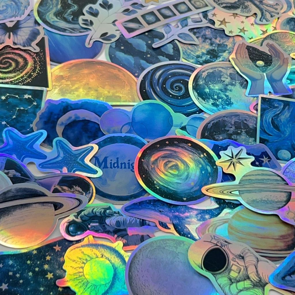 50 Cartoon Laser Blue Space Graffiti Stickers Decorate Guitar Notebook Suitcase DIY Waterproof