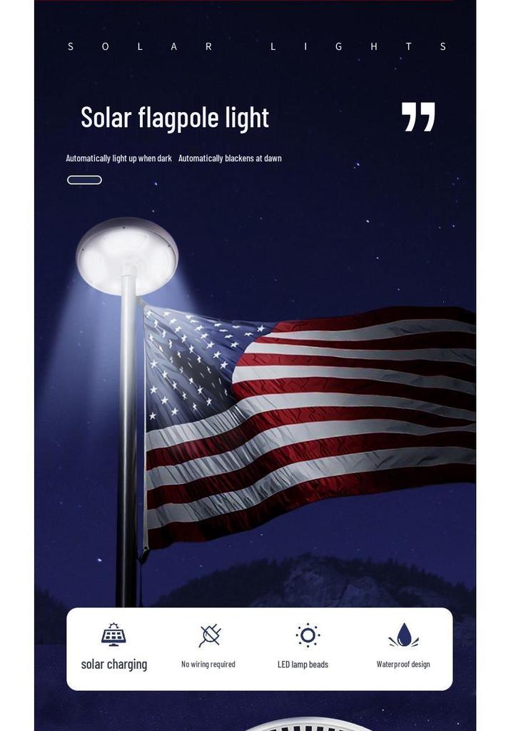 Waterproof Solar LED Flagpole Light - 26 Beads, Ideal for Outdoor, Camping, Courtyard, and Tent Illumination