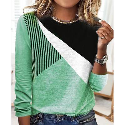 Women's Top Autumn Contrast Color T Shirt Long Sleeve Round Neck Loose Tee Shirts