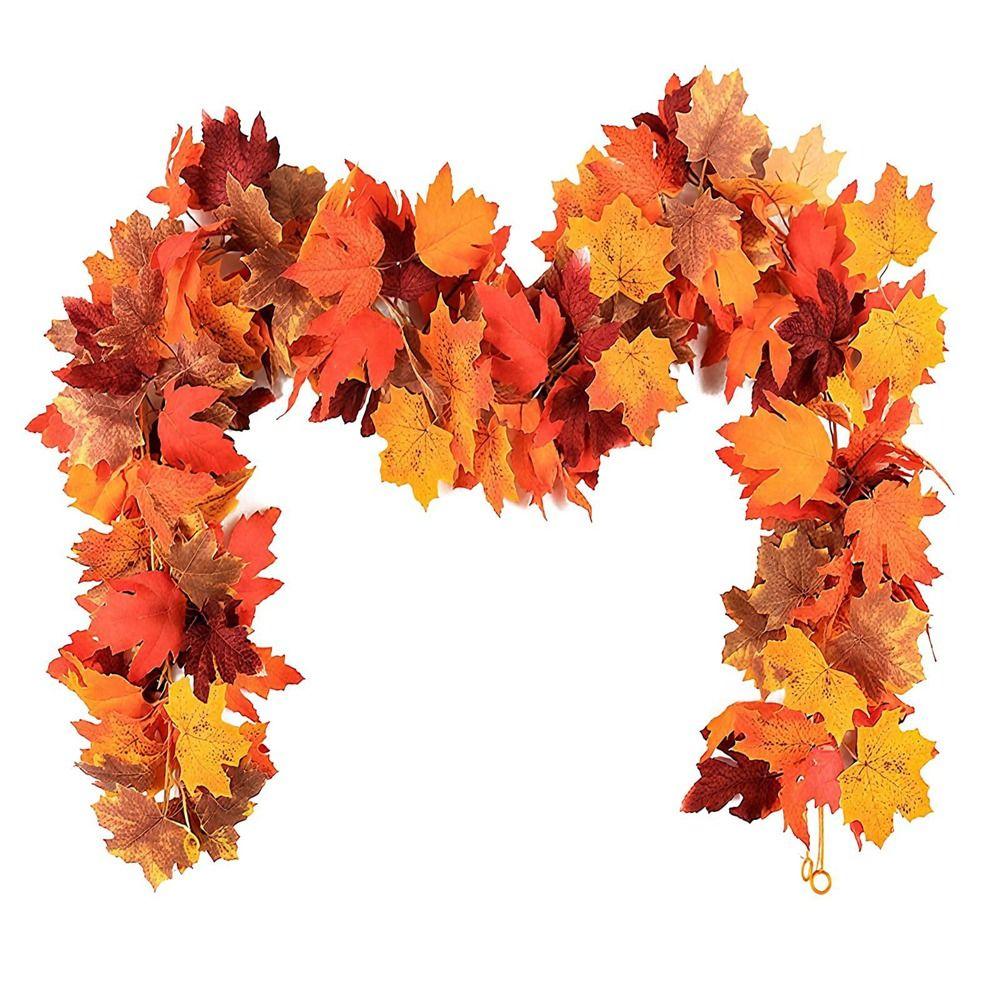 Colorful Autumn Leaf Garland Flexible Faux Maple Vine  Wall Hanging Decor