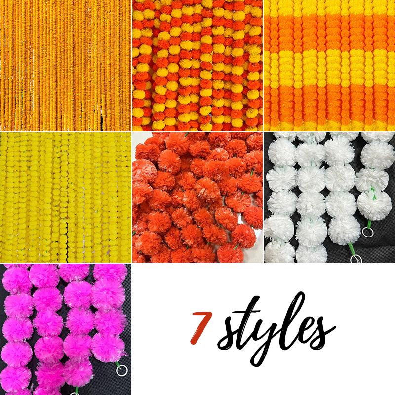 5pcs 60inches Marigold Flower Garland Decoration Diwali Indian Wedding Decor Mexican Party Garland Thanksgiving Day Halloween