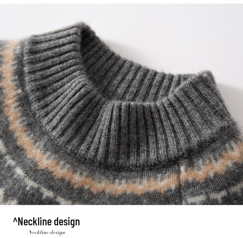 2025 Women's Fair Isle Cashmere Sweater: Autumn/Winter Knit Half-High Collar Loose Fit