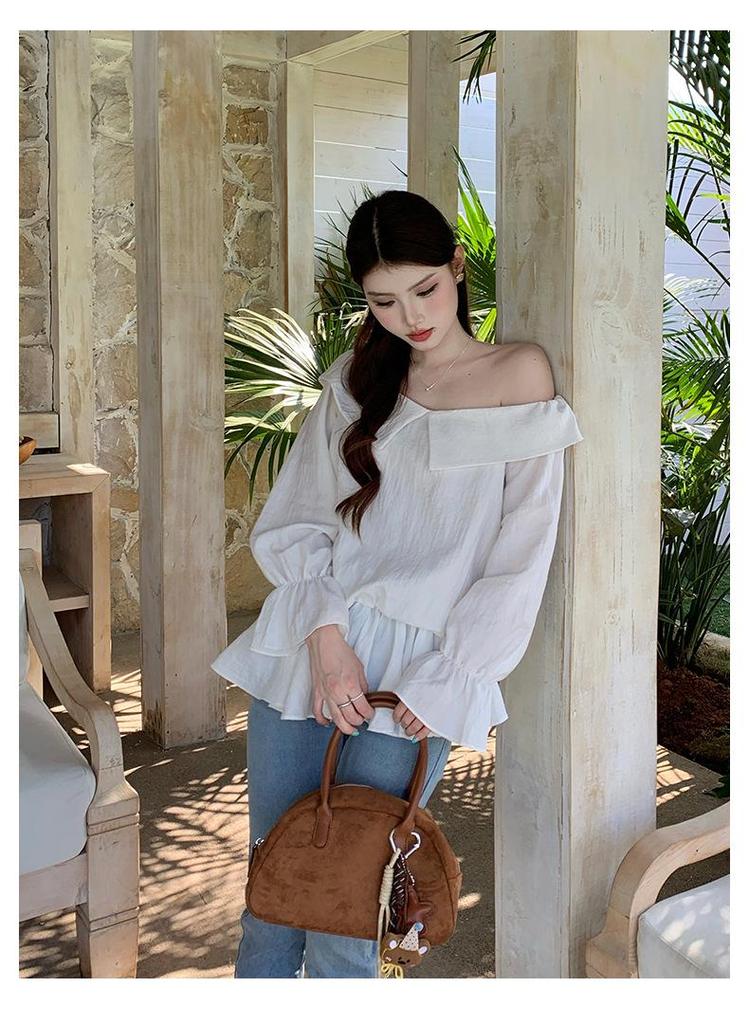 Plus Size Women's Spring One-Shoulder Sweet Korean Slimming Top