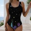 Women Plus Size U Neck Sleeveless One Piece Swimsuit Vintage American Flag Print Red Blue White