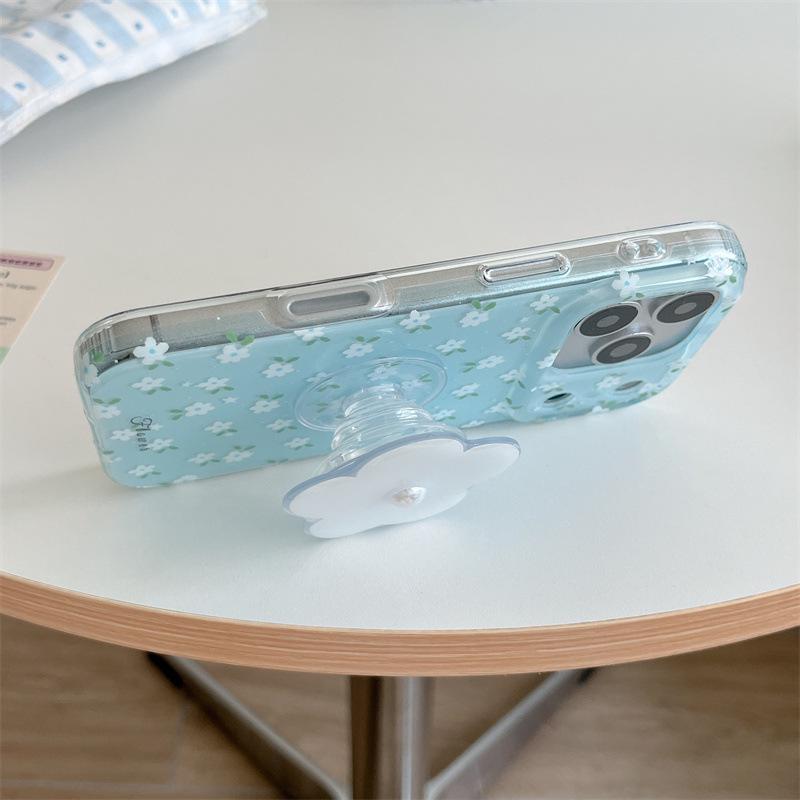 

iPhone 17/16 Pro Max/15/14 Case: Blue with White Floral Design, High-End Feel iPhone 15 Pro Max