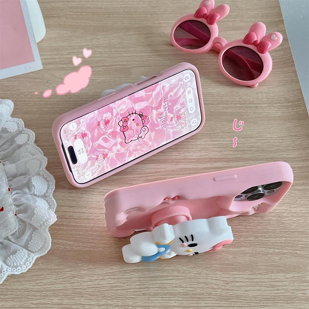 Cartoon Cute KT Cat Stand Compatible iPhone 13-17/14-16 Pro Max Case Cover
