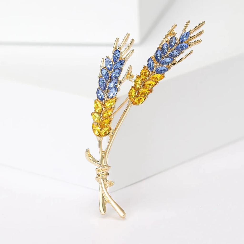 Classic Wheat Sheaf Cubic Zirconia Broochs For Women Men Gold Metal Crystal Plant Brooch Party Daily Zircon