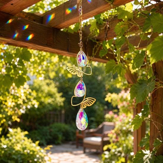 Sun Catcher Butterfly Crystal Hanging Ornament Iron Metal Frame with Gold-Plated Finish Light