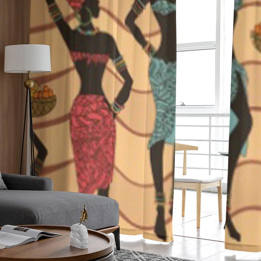 Afrikanische Frauen Straßenhändlerinnen mit Obstkörben auf den Köpfen Tüll Sheer Vorhänge für Wohnzimmerdekoration Voile Organza Vorhang