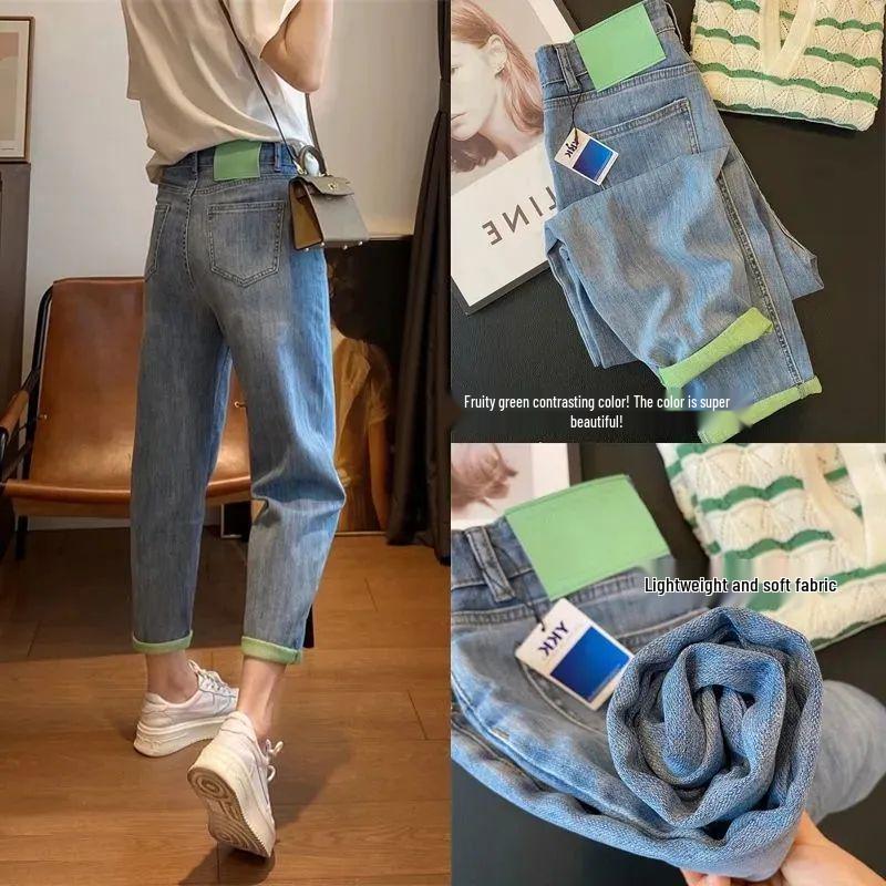 

Women s Pear-Shaped Green & Contrast Harem Pants - High-Waisted, Loose, Slimming, Trendy, Wide-Leg Carrot Style Small
