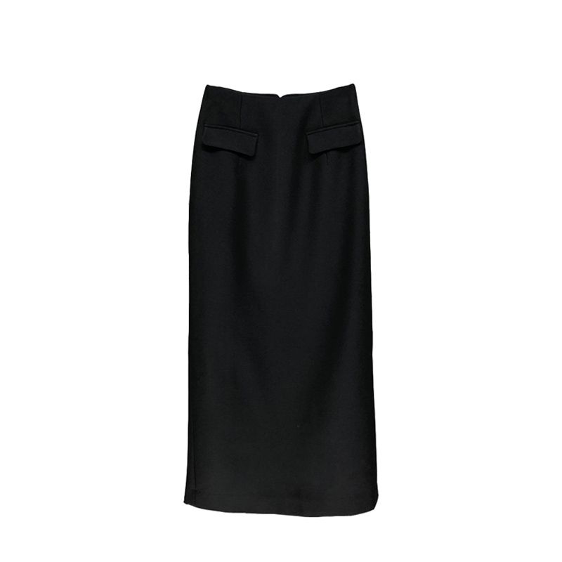 

Классический черный костюм с длинной юбкой с разрезом, модный весенне-осенний Black S