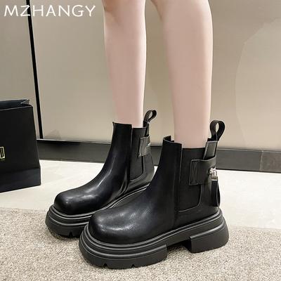 Platform Women Snow Ankle Boots Mid Heels Leather Designer Casual Walking Shoes Women 2024 Trend Winter New Dress Botas Mujer