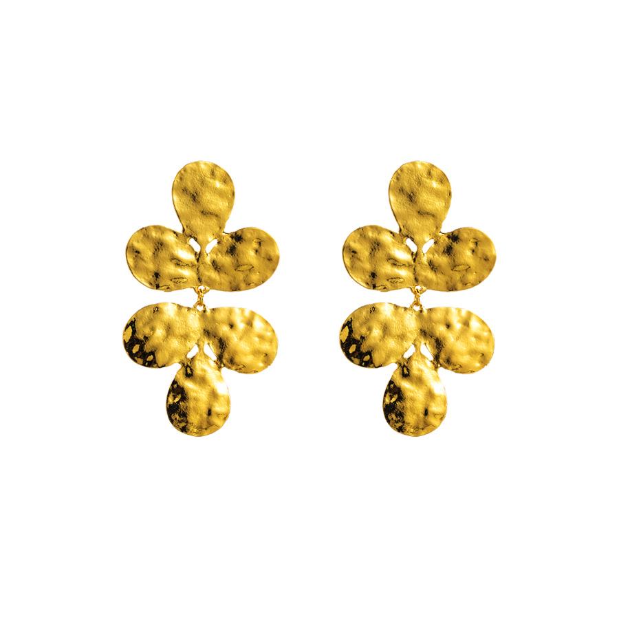 

Golden Clover Double Layer Earrings: European & American Luxury Fashion, Exaggerated Cold Style Jewelry. золотой