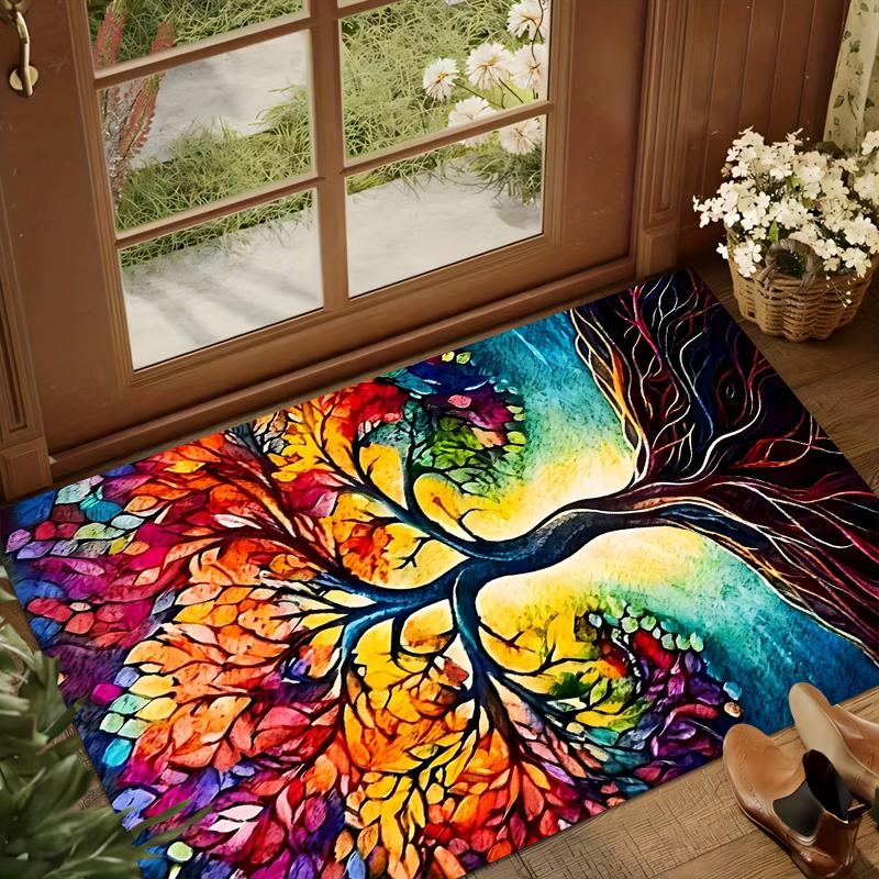 Lebensbaum Natur Wikinger Teppich für Wohnzimmer Schlafzimmer Dekor, Rutschfeste Fußmatte Meditation Picknickmatte Geschenkidee Boho