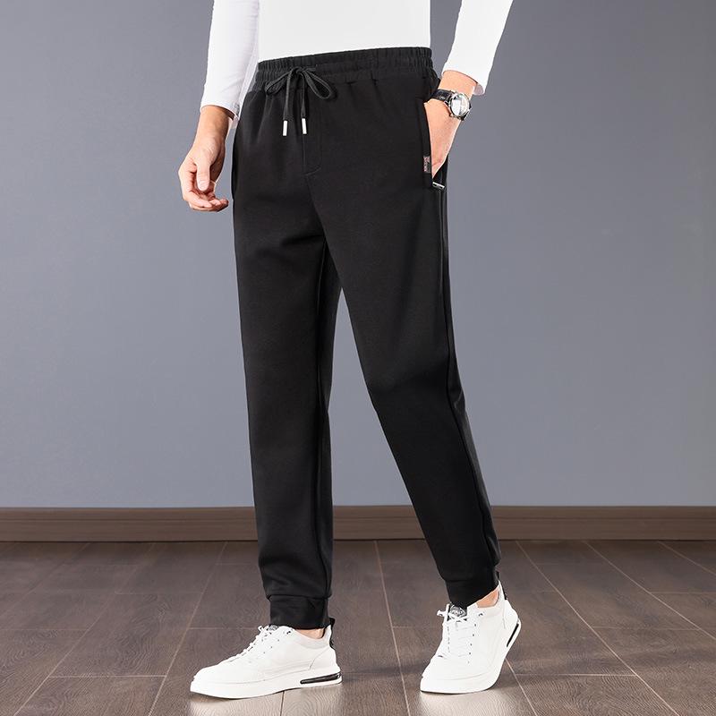 

Мужские спортивные брюки больших размеров из черного хлопка прямого кроя для осени/зимы - Повседневные брюки для бега для мужчин среднего и пожилого возраста. L
