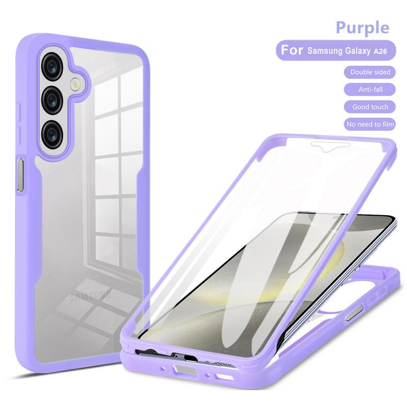 

Двусторонний прозрачный чехол для телефона Samsung S25 Ultra A16 A56 A36 A26 A06 с полной защитой на 360 градусов, мягкий силиконовый каркас, противоударный чехол-бампер Samsung A26 фиолетовый