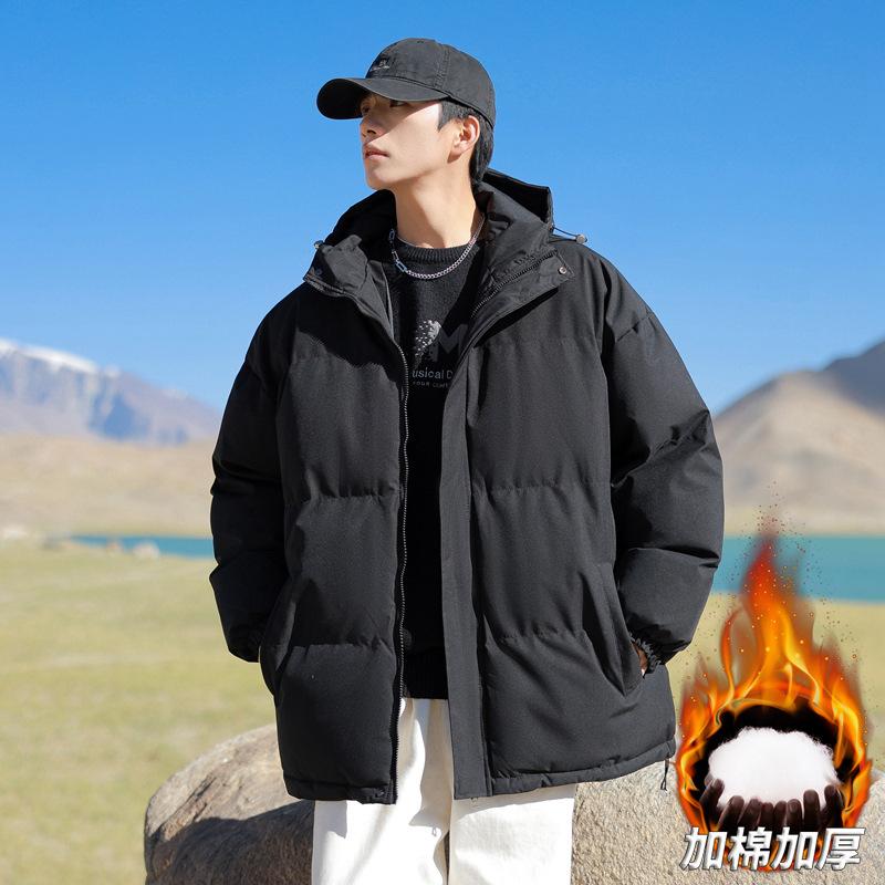 

Winter new men s cotton-padded clothes waterproof and cold-proof hooded men s clothes thickened and warm simple cotton-padded jackets for men S чорний