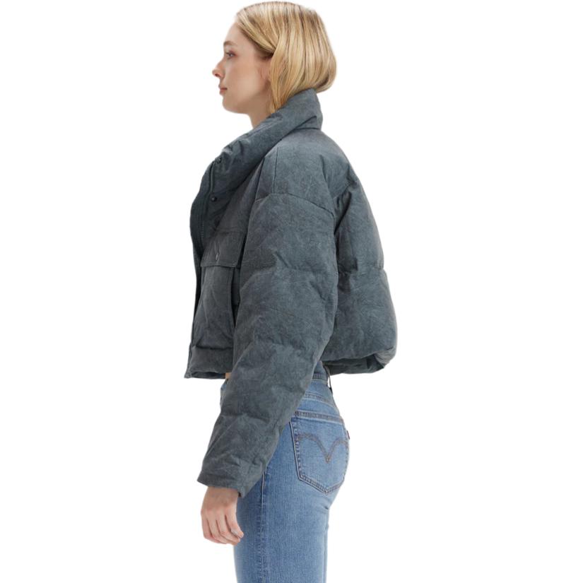 Levis FW24 Performance Warm Fleece Series Tie-Dye Pattern Side Pocket Button Long Sleeve Down Jacket Women Outerwear Gray 002Q5-0001