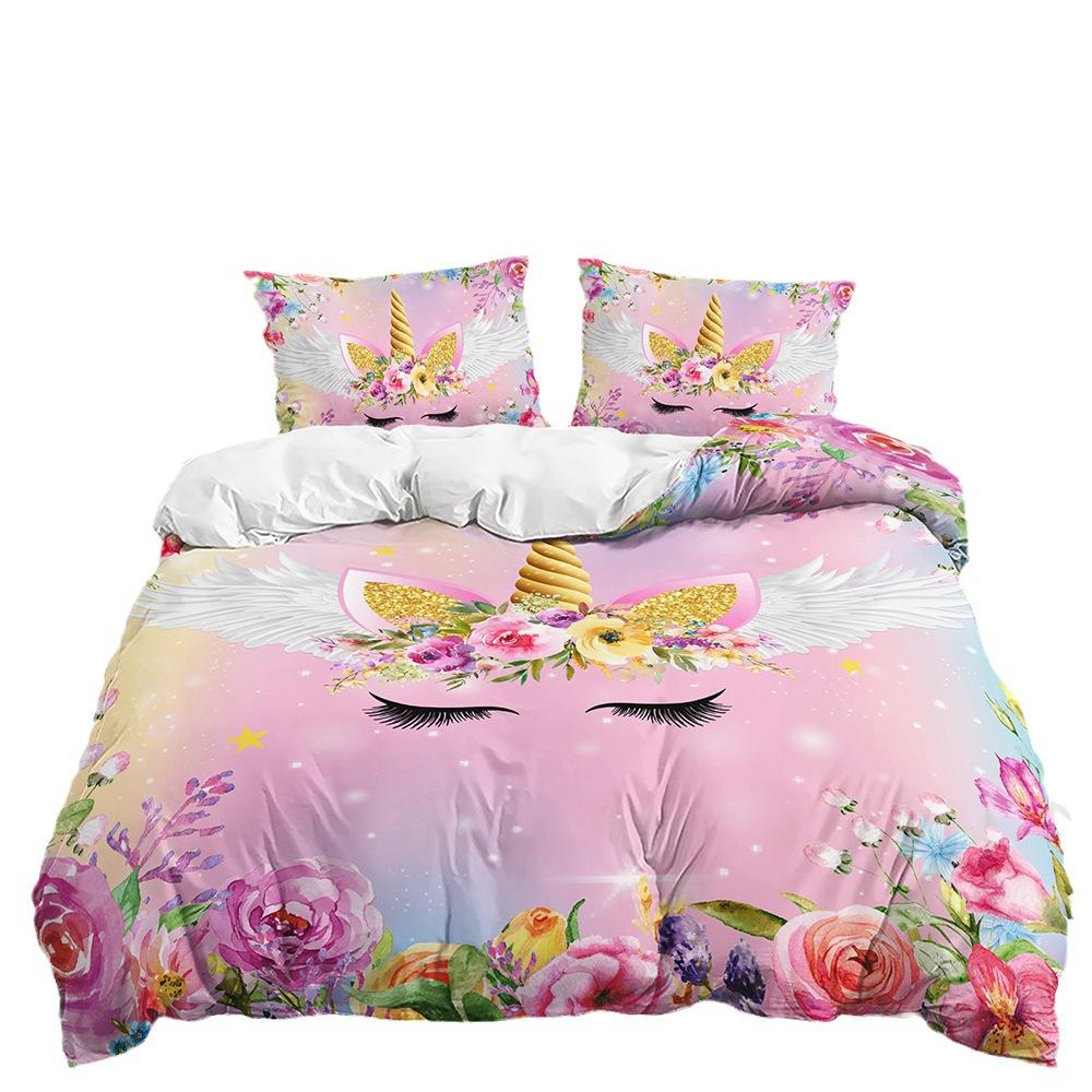 Three-Piece Closed-Eye Unicorn Eyelash Quilt Cover Bedding Kit Children'S Room