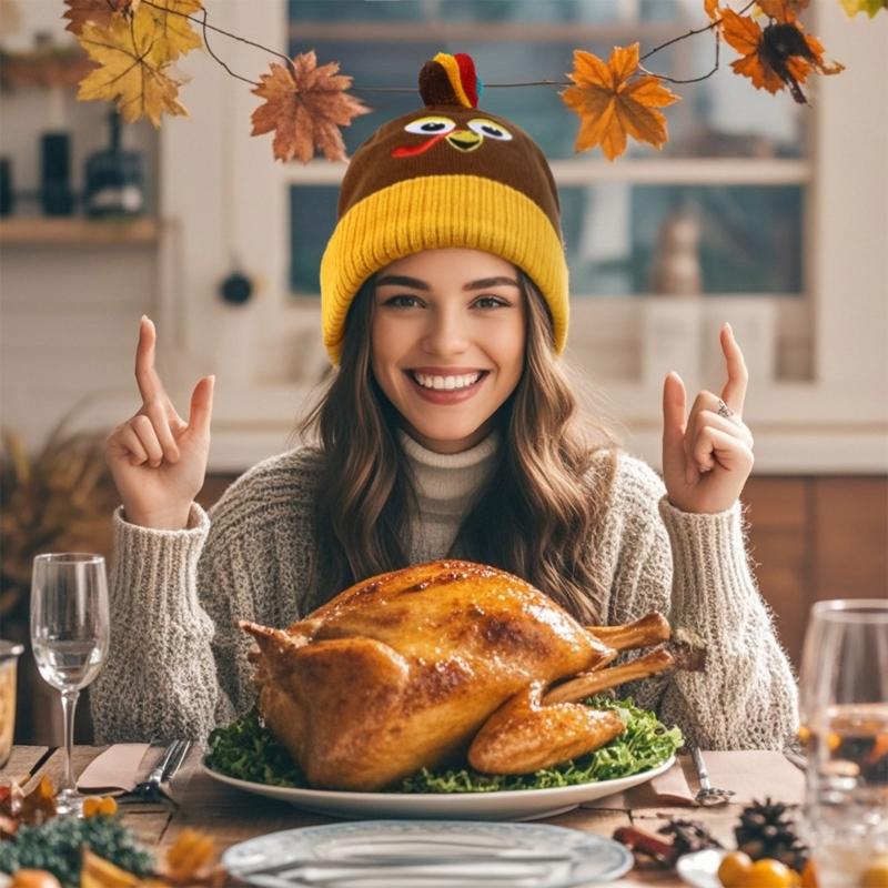 Embroidered Turkey Thanksgiving Turkey Beanies Perfect for Holiday Parties