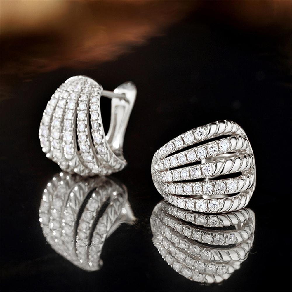 Cute Female White Zircon Stone Round Hoop Earrings  Silver Color Wedding Jewelry For Women