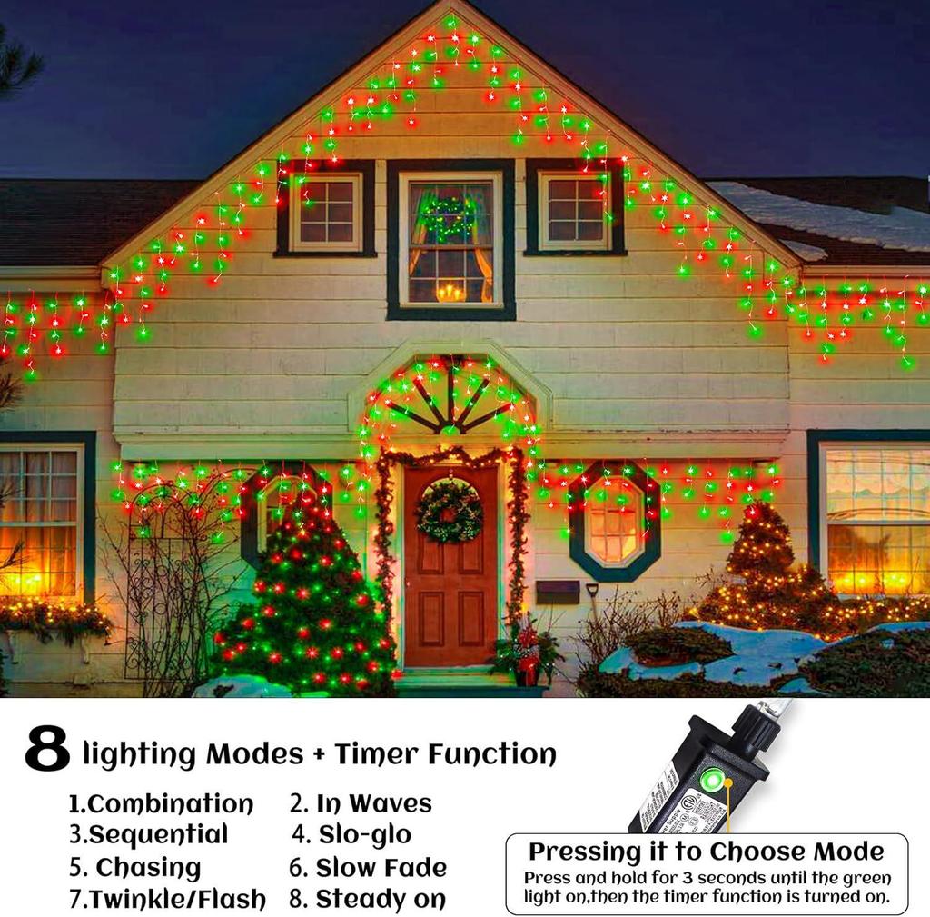 Icicle 10m 400 LED Curtain Lights, 30V Low Voltage, Connectable, 8-Mode Twinkling Christmas Waterfall Lights