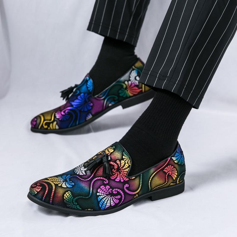Fashion Luxury Designer Male Pointed Colours Tassel Patchwork Shoes Men's Formal Wedding Dress Homecoming Sapatos Tenis Masculino