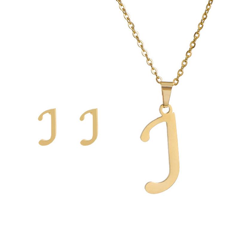 Fashion Stainless Steel A-Z Alphabet Initial Necklace 26 English Letter Earrings Necklace For Women Set Personalize Jewelry Gift CLE
