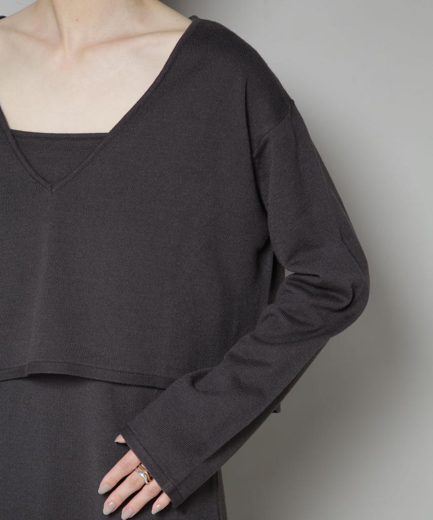 Nano Universe Knit Camisole Dress and Cropped Knit F Women's V-Neck Set, 023, Charcoal, 673-5219306