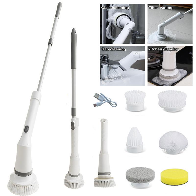 8 In 1 Household Cleaning Brush 2 Gears Cordless Spin Scrubber USB Charge Handheld Cleaning Brush for Bathroom Tub Wall Tiles Floor Kitchen
