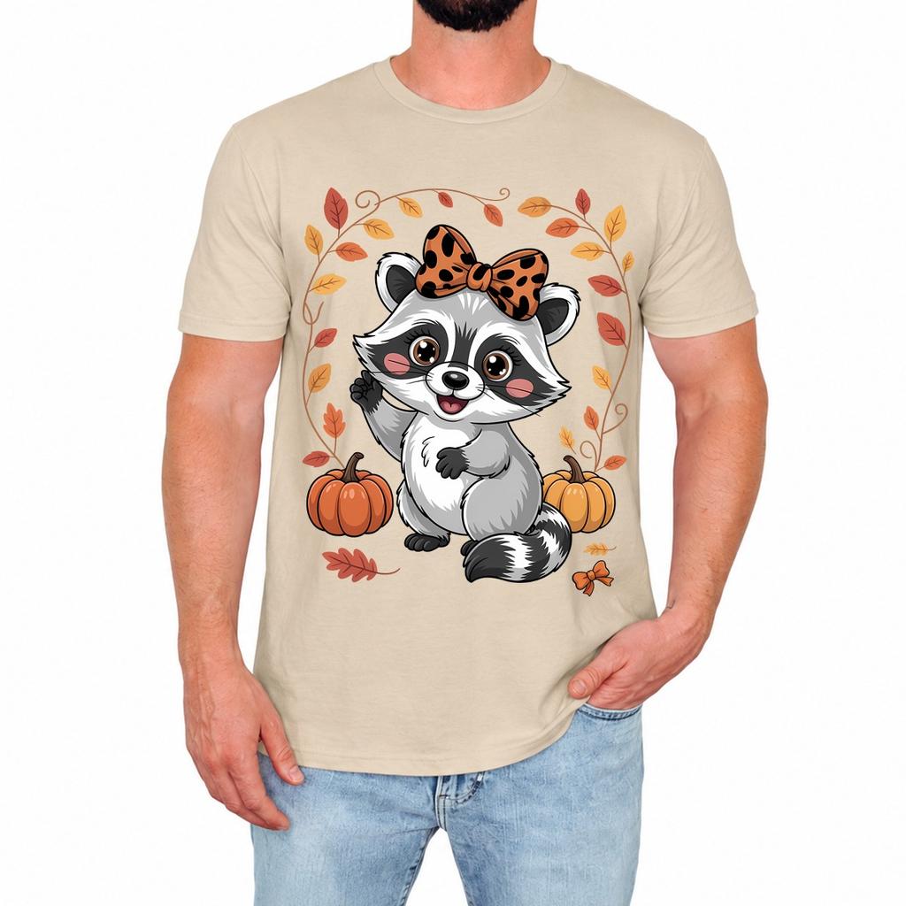 Cute Raccoon Mens T-Shirt Adorable Cartoon Autumn Funny Animal Lover Gift