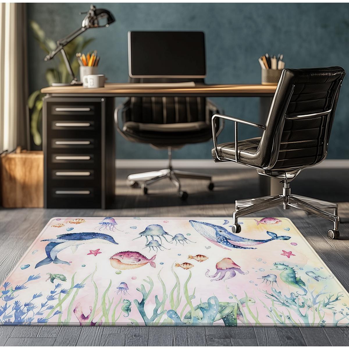 Underwater Ocean Life Watercolor Rug Crystal Velvet Carpet Sea Creatures Whale Jellyfish Dolphin Floor Mat Kids Room Decor Soft 60x90cm
