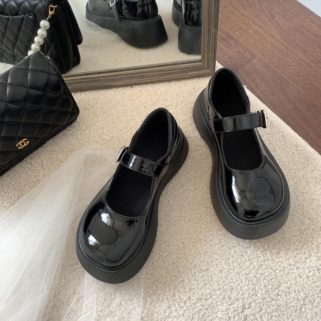 Letnie Buty Damskie Letnie Nowe Vintage Brytyjski Styl Mary Jane Gruba Podeszwa Zwiększające Wzrost Moda Outdoorowe Buty ze Skóry PU