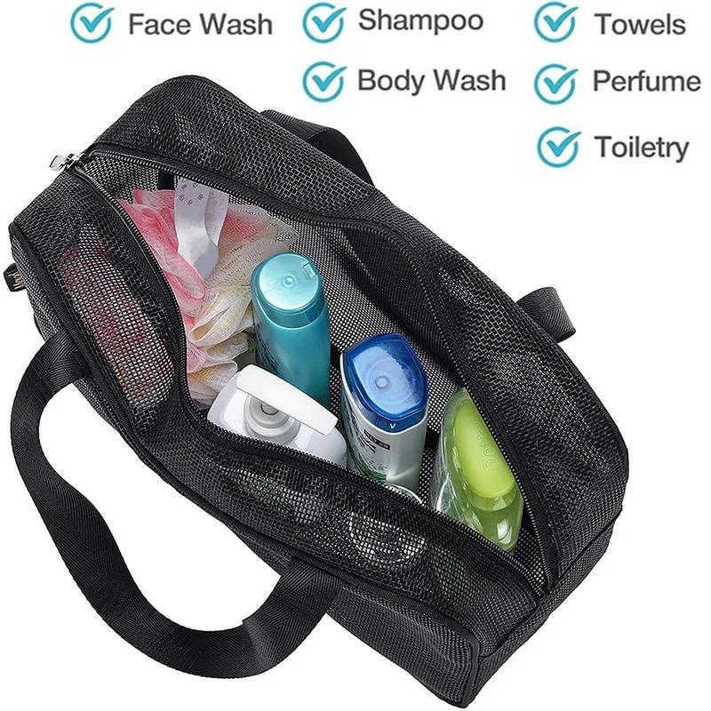 Dual-Zip Design Mesh Shower Caddy Tote Bag Cosmetic Storage Bag Multifunctional Shower Bag Large Capacity