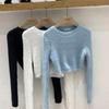 Pullover Short Sweater Women Autumn and Winter Imitation Mohair Outerwear Knit Long Sleeve O Neck Solid Sweater Pullover Female