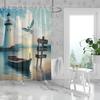1 ks Vzor pobřežních lodí, majáků, racků tištěný sprchový závěs, vodotěsný, s 12 háčky, koupelnová sprcha, pro domácí použití