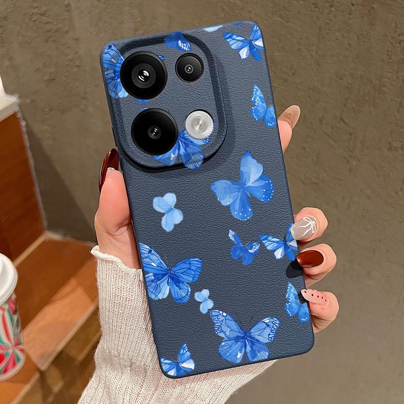 Butterfly Pattern Silicone Soft Case for Xiaomi 13t Poco X6 M6 Pro Redmi Note 14 13 12 11 10 Pro Shockproof Leather Texture Plain Color Cover