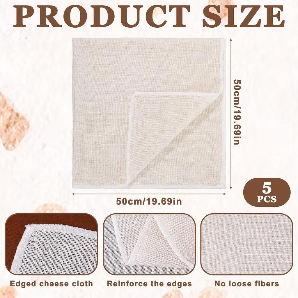 5PCS Cheese Cloths, 20x20 Inch Reble Cheesecloth for Straining, Unbleached Cotton Fine Mesh Muslin Cloth, Precut Muslin Cheesecloth for Cooking,