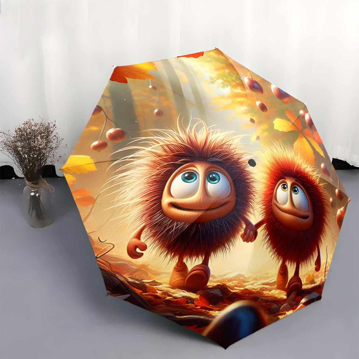 

Automatic Open/Close Folding Umbrella with Fluffy Round Characters - Cute Umbrella, Compact Travel Umbrella with 8-Rib Sturdy (as the picture,Iron&8K)