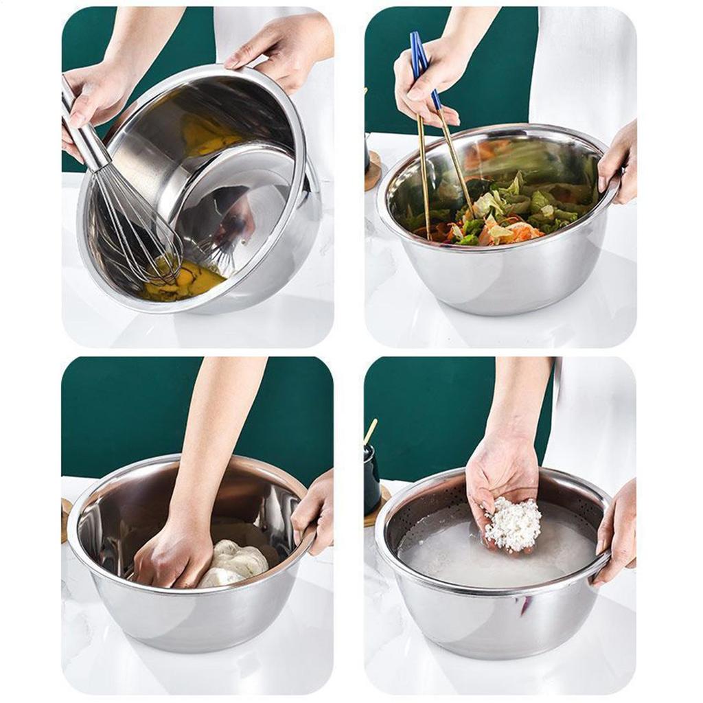 Mixing Bowls Set Vegetable Stainless Steel Slicer Vegetable Washing Basin Drain Basket Multifunctional Mixing Bowls Kitchen Tool