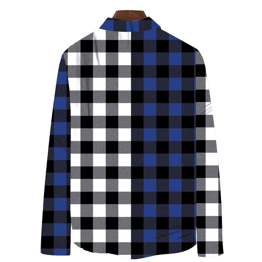 Men's Color Blocking Plaid Trendy Fashion Loose Drop Shoulder Lapel Long Sleeve Shirt